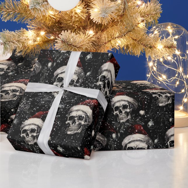 Spooky Gothic Christmas Skulls Wrapping Paper (Holidays)