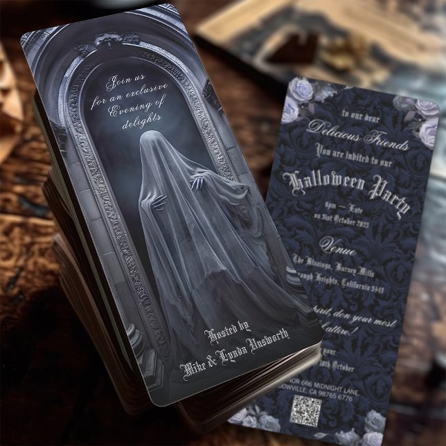 Spooky Gothic Ghost QR Code Adult Halloween Party Invitation (Creator Uploaded)