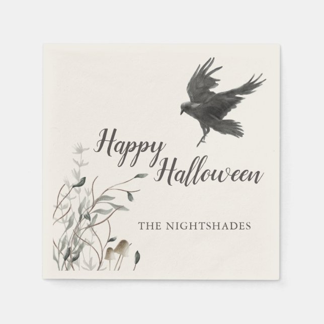 Spooky Gothic Halloween | Black Raven Napkin (Front)