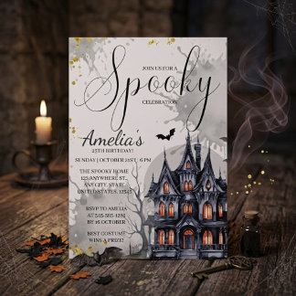 Spooky Gothic Haunted House Halloween Birthday Invitation