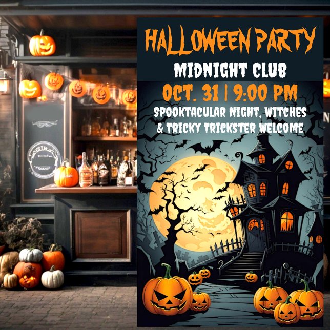 Spooky Gothic Mansion haunted house Halloween Banner (Haunted house bar and family halloween party banner.)