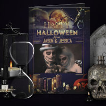 Spooky Gothic Raven Full Moon Photo Halloween Card