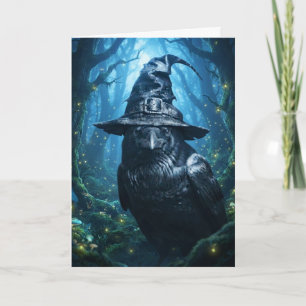 Spooky Gothic Raven Halloween Card Witch Hat Crow