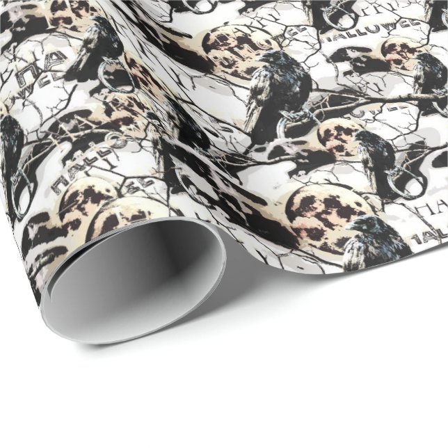 Spooky Gothic Raven In Full Moon Adult Halloween Wrapping Paper (Roll Corner)