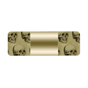 Spooky Gothic Skulls Pattern Gold Halloween Return Address Label
