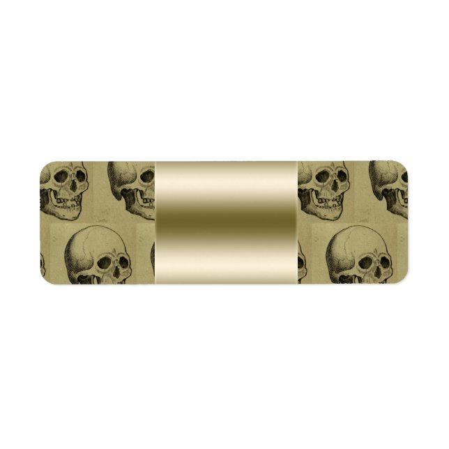 Spooky Gothic Skulls Pattern Gold Halloween Return Address Label (Front)