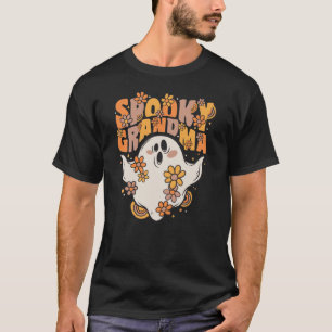Spooky Grandma Groovy Ghost With Vintage Flowers T-Shirt