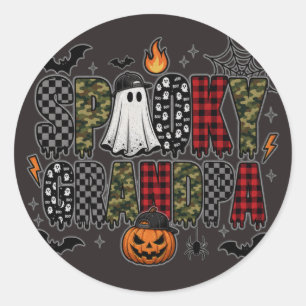 Spooky Grandpa Halloween   Camo Plaid Mixed  Classic Round Sticker