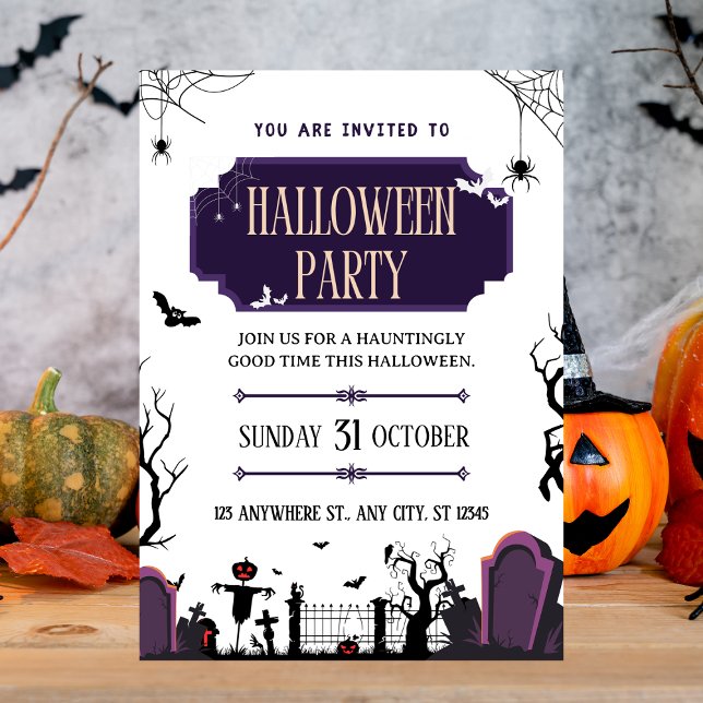 Spooky Graveyard & Bats Halloween Party Invitation (Spooky Graveyard & Bats Halloween Party Invitation
)