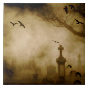Spooky Graveyard Fog Ceramic Tile