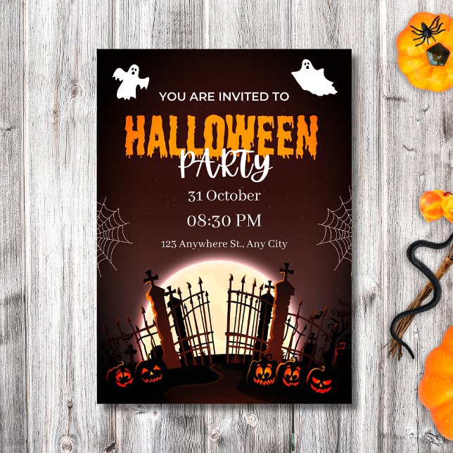 Spooky Graveyard Ghosts & Pumpkins Halloween Party Invitation (Spooky Graveyard Ghosts & Pumpkins Halloween Party Invitation
)