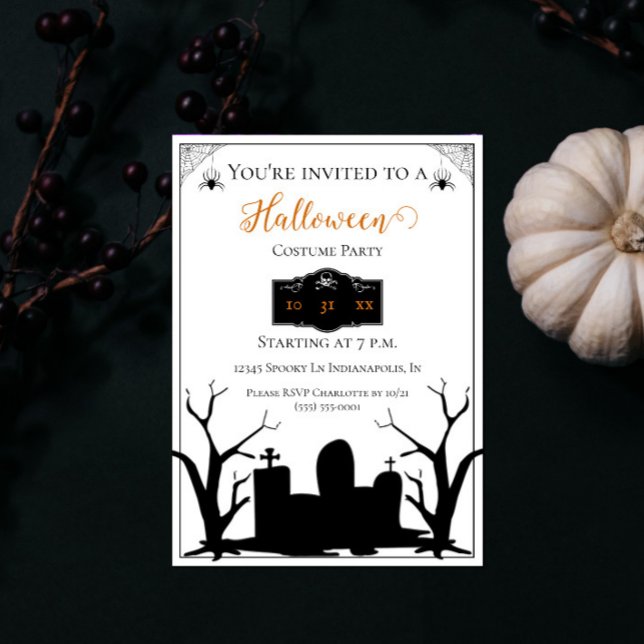 Spooky Graveyard Halloween Costume Party Invitation (Graveyard Halloween Costume Party Invite)