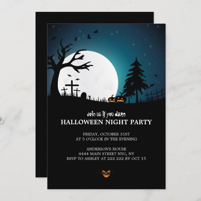 Spooky Graveyard Halloween  Invitation (Front/Back)