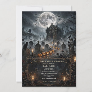 Spooky Graveyard & Haunted Castle Halloween Party Invitation