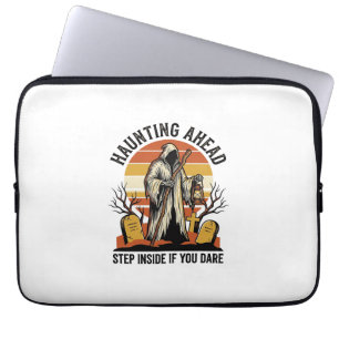 Spooky Graveyard Shirt with Haunted Sunset Reaper  Laptop Sleeve