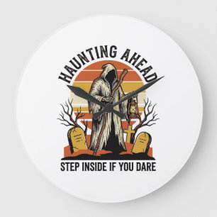 Spooky Graveyard Shirt with Haunted Sunset Reaper Large Clock