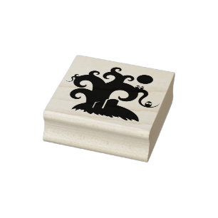 Spooky graveyard silhouette art stamp
