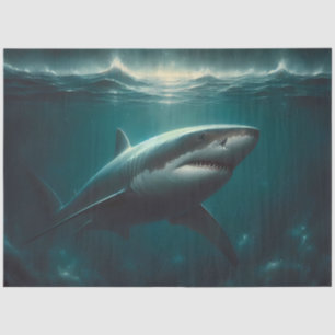Spooky Great White Shark Dramatic Decoupage Tissue Paper
