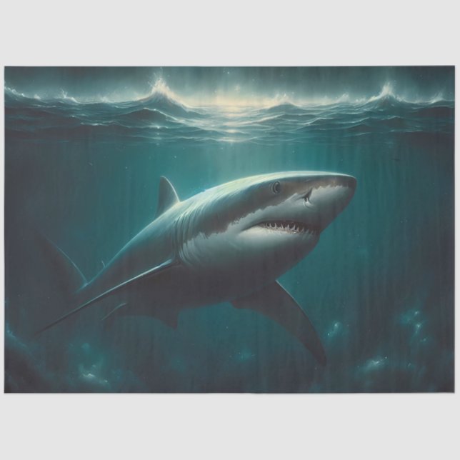 Spooky Great White Shark Dramatic Decoupage Tissue Paper (Front)
