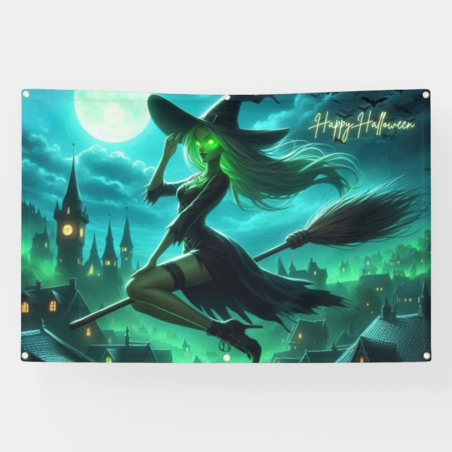 Spooky green aura Halloween witch Banner (Horizontal)