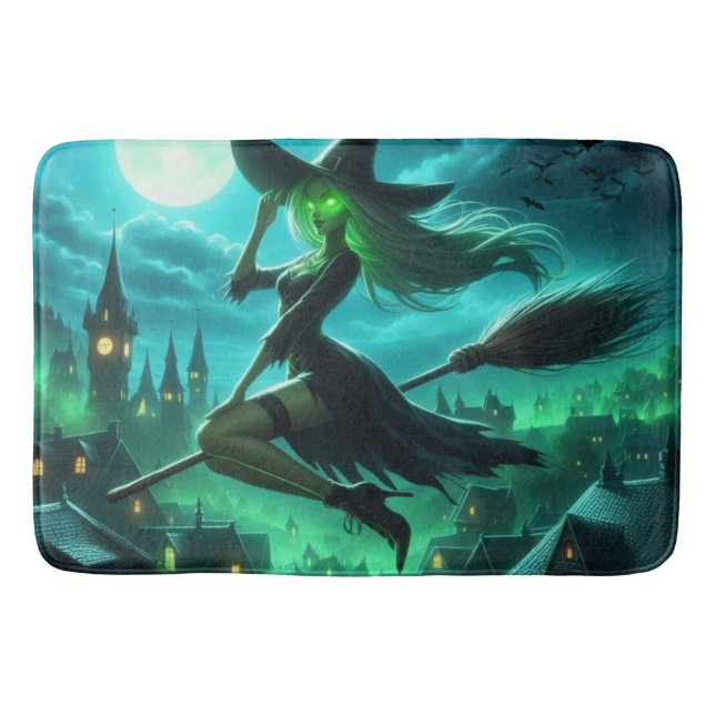 Spooky green aura Halloween witch Bath Mat (Front)