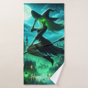 Spooky green aura Halloween witch Bath Towel