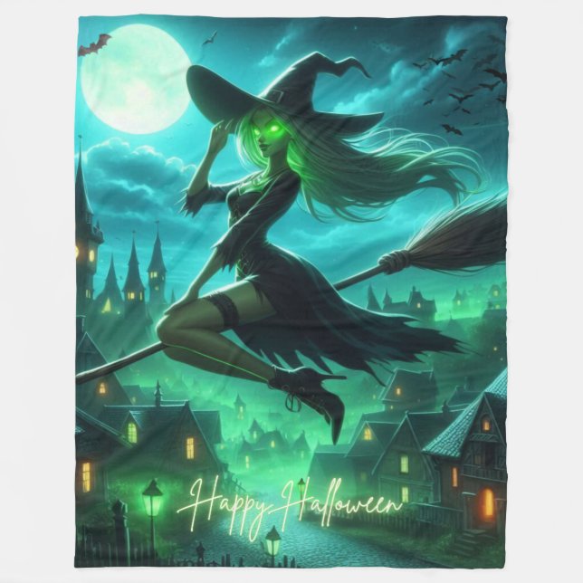 Spooky green aura Halloween witch Fleece Blanket (Front)