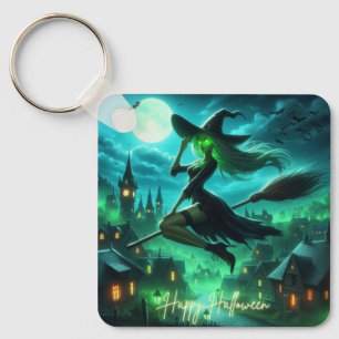 Spooky green aura Halloween witch Key Ring