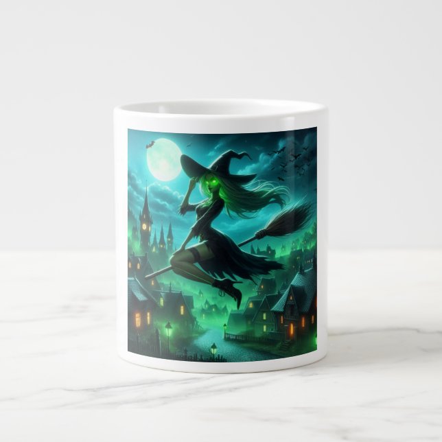 Spooky green aura Halloween witch Large Coffee Mug (Front)