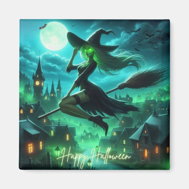 Spooky green aura Halloween witch Magnet (Front)