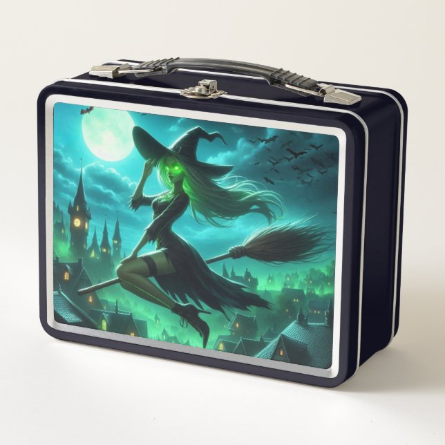 Spooky green aura Halloween witch Metal Lunch Box (Front)