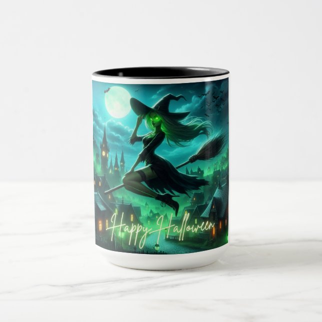 Spooky green aura Halloween witch Mug (Center)
