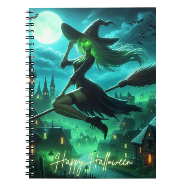 Spooky green aura Halloween witch Notebook (Front)