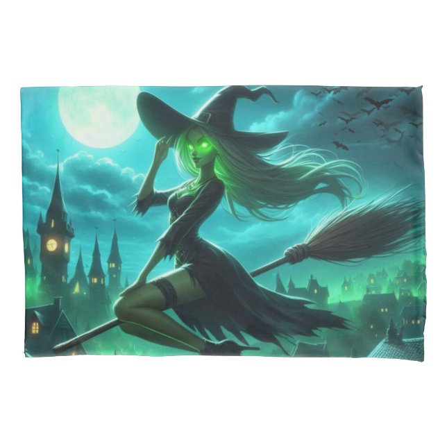 Spooky green aura Halloween witch Pillowcase (Front)