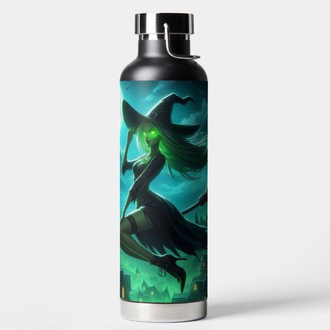Spooky green aura Halloween witch Water Bottle (Left)