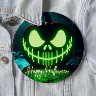 Spooky green glowing Halloween pumpkin 6 Cm Round Badge