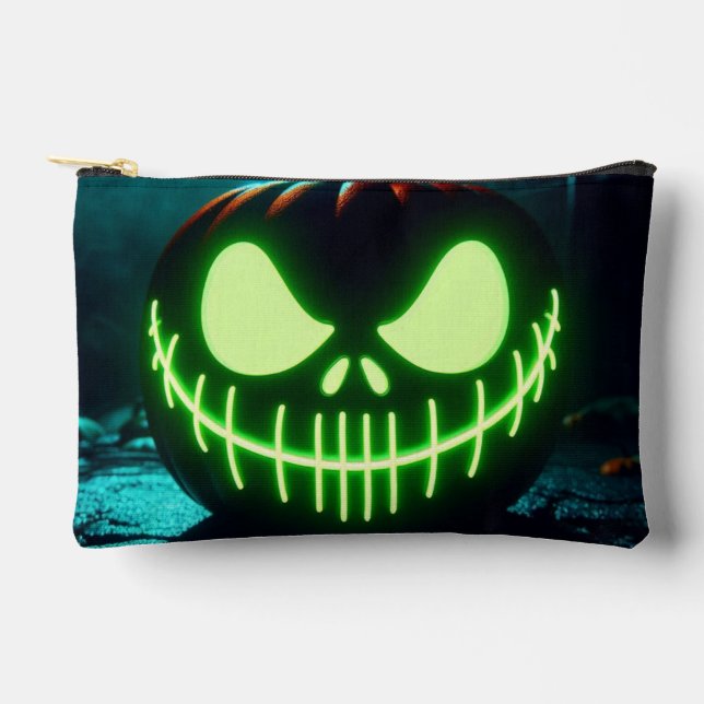Spooky green glowing Halloween pumpkin Accessory Pouch (Front)