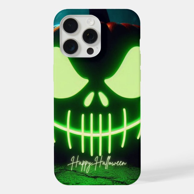 Spooky green glowing Halloween pumpkin iPhone Case (Back)