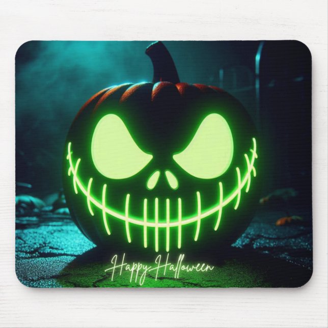 Spooky green glowing Halloween pumpkin Mouse Pad (Front)