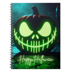 Spooky green glowing Halloween pumpkin Notebook