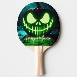 Spooky green glowing Halloween pumpkin Ping Pong Paddle