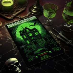 Spooky Green Haunted Mansion Halloween Party Invitation