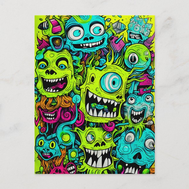 Spooky Green Monster Pattern Postcard (Front)