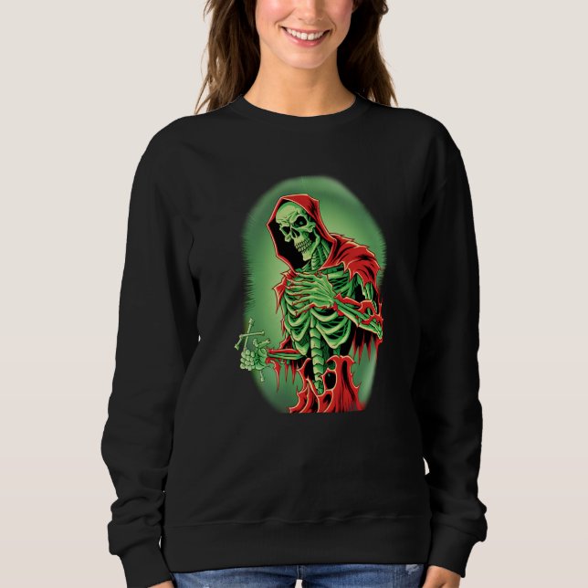 Spooky Green Skeleton Undead Death Occult Horror Sweatshirt (Front)