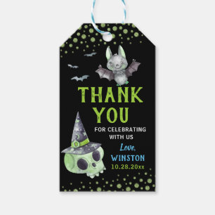 Spooky Green Skull Bet Halloween Thank You Gift Tags