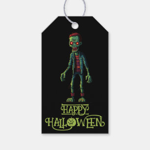 Spooky Green Zombie Black Kids Halloween Party Gift Tags