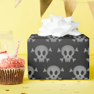 Spooky Grey & Black Halloween Skull Pattern  Wrapping Paper