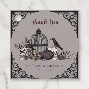Spooky Grey Gothic Skull and Roses Thank You Favour Tags