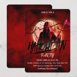 Spooky Grim Reaper Blood Moon Halloween Party Invitation