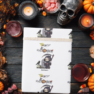 Spooky Grim Reaper Graveyard Crow Custom Halloween Wrapping Paper